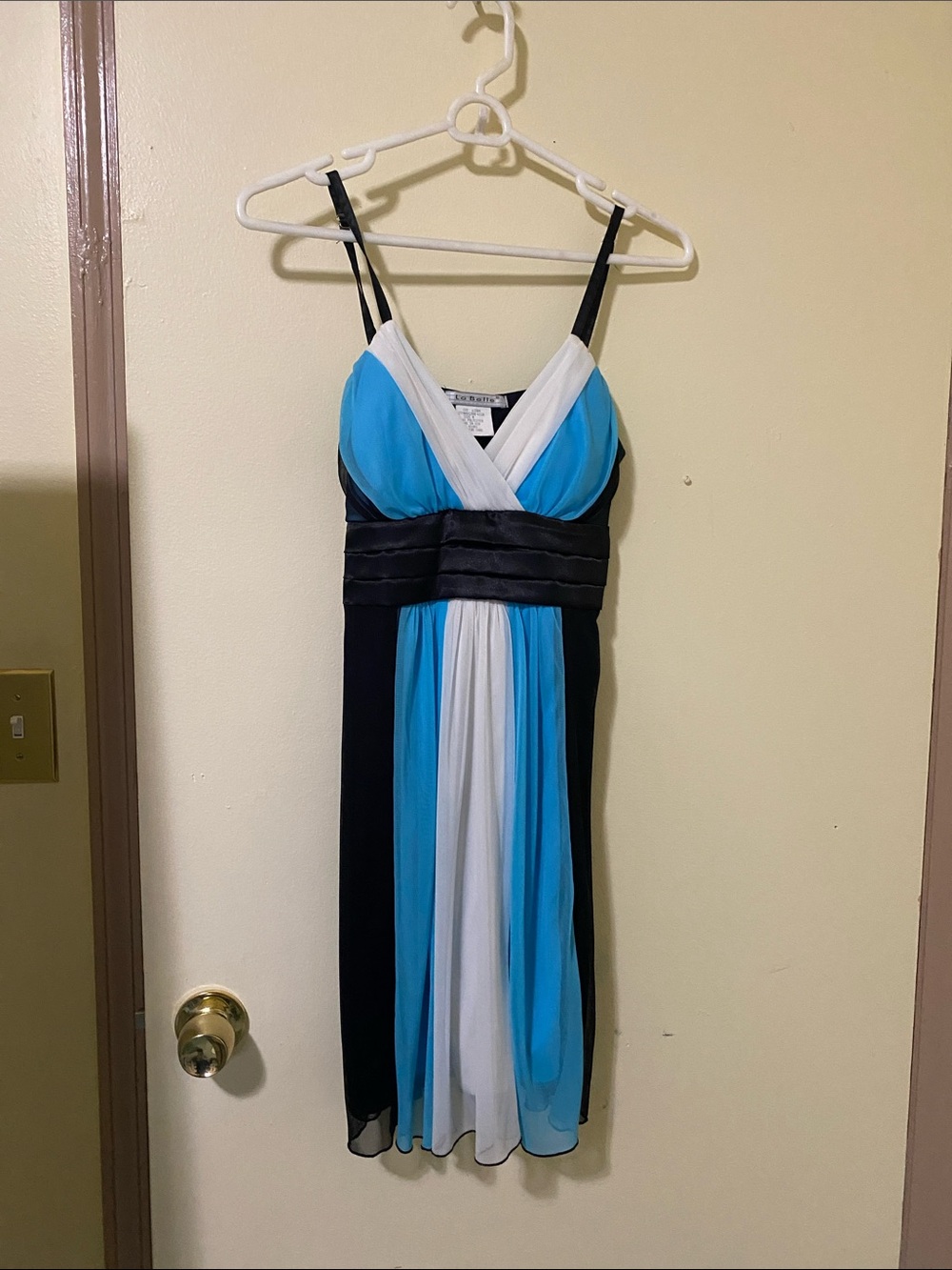 Colorblock V-Neck Midi Dress in Blue, White & Black